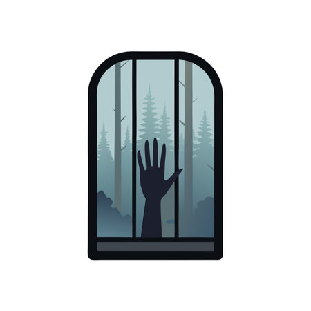 Silhouette of a hand on a glass window with blurred foggy forest. AI generated. Vector iconのイラスト素材