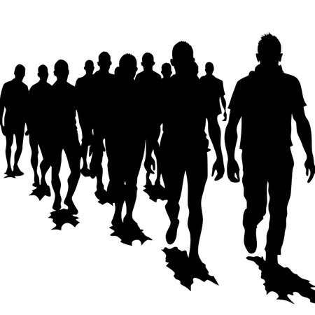 Silhouette of a horde of zombies walking towards the camera out of . AI generated. Vector iconのイラスト素材