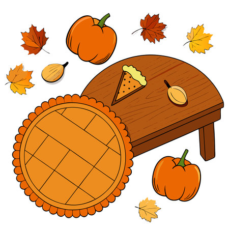 Thanksgiving background. Top view rustic wood table decor from apple. AI generated. Vector iconのイラスト素材