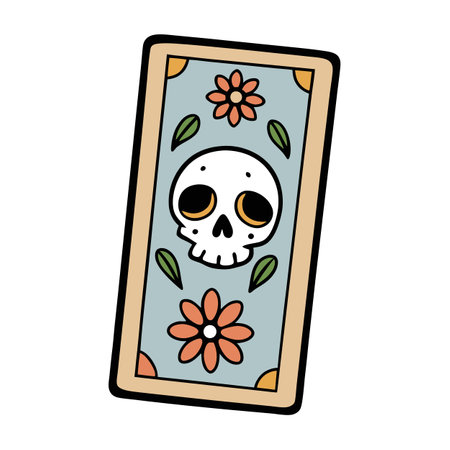 Tarot card illustration with skull and flowers. AI generated. Vector iconのイラスト素材