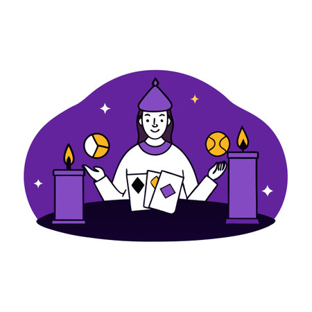Tarot cards with candle light purple colors. fortune teller reads. AI generated. Vector iconのイラスト素材