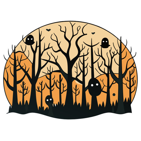 Spooky halloween forest with scary black trees. neural n. AI generated. Vector iconのイラスト素材
