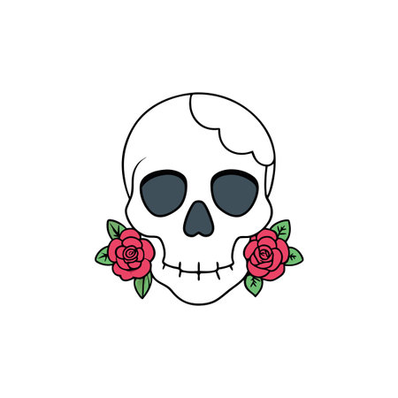Skull with roses and flowers. AI assisted finalized in Photoshop. AI generated. Vector iconのイラスト素材