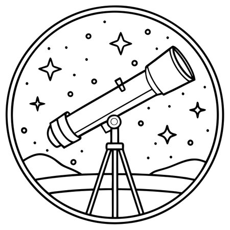 View into the starry sky at night with a telescope created with technology. AI generated. Vector iconのイラスト素材