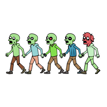 Zombie crowd walking on white background created by . AI generated. Vector iconのイラスト素材