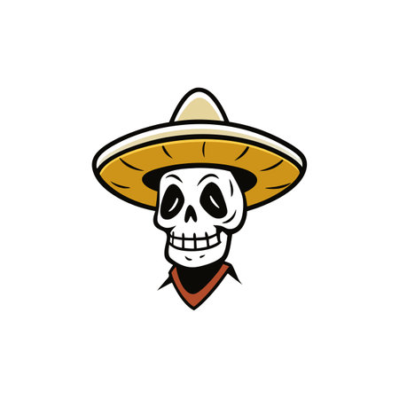 Vintage sketchy skull with Mexican sombrero. Cartoo. AI generated. Vector iconのイラスト素材