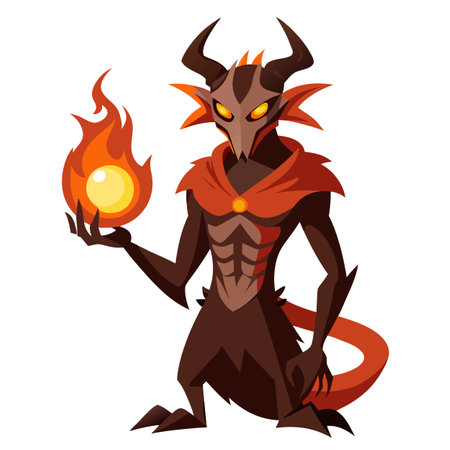 A demonic creature holding a glowing ball of fire. fantasy. concept AI generated. Vector iconのイラスト素材