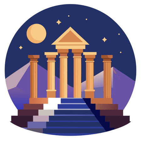 Ancient Egyptian Temple of Gods. An ancient temple with high columns. . AI generated. Vector iconのイラスト素材