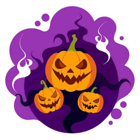 An eerie Jack-o-lanterns background. surrounded by swirling mist. . AI generated. Vector iconのイラスト素材