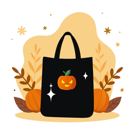 Blank Black Tote Bag Mockup Halloween Styled Stock Photography Mock. AI generated. Vector iconのイラスト素材