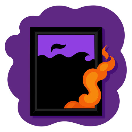 Black picture frame with orange smoke on a purple background for . AI generated. Vector iconのイラスト素材