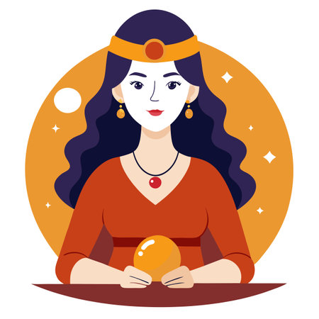 Beautiful young woman tarot fortune teller in a fortune tell. AI generated. Vector iconのイラスト素材