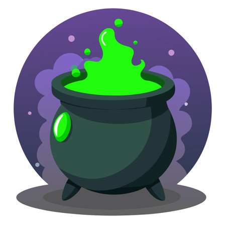 Cauldron with green glowing potion isolated on a . AI generated. Vector iconのイラスト素材
