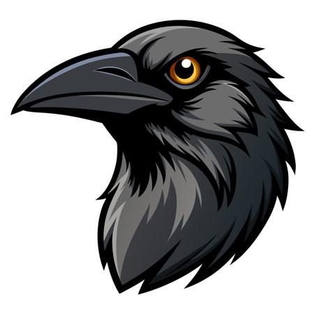 Close-up drawing of raven head isolated on a white background. AI generated. Vector iconのイラスト素材