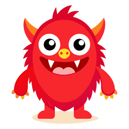 Cute red furry monster 3D cartoon character. AI generated. Vector iconのイラスト素材
