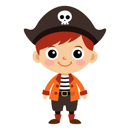 Cute little boy wearing pirate Halloween costume. Isolated on transparent . AI generated. Vector iconのイラスト素材