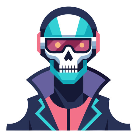 Cyberpunk skull robot - science fiction cyberpunk skull face wearing . AI generated. Vector iconのイラスト素材
