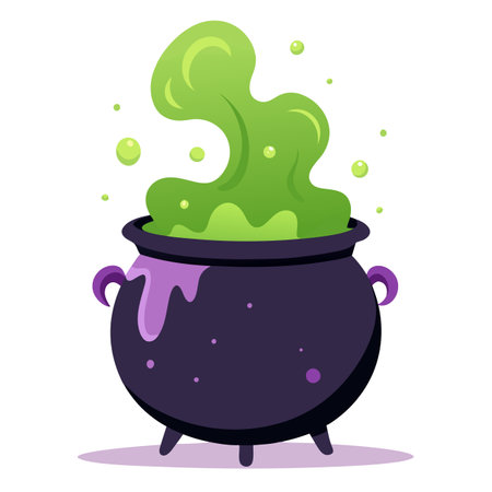 Dense steam above a boiling cauldron. Magical pot with boiling and . AI generated. Vector iconのイラスト素材