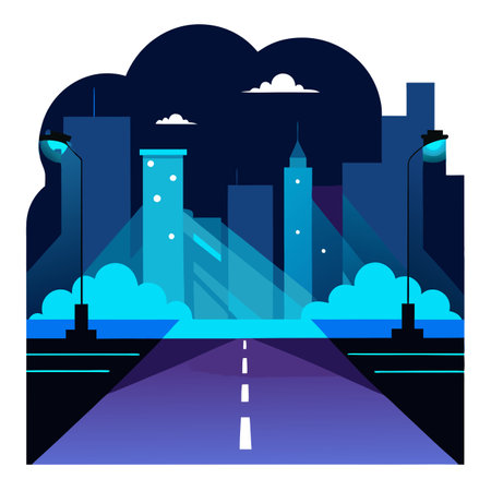 Dark street. asphalt abstract dark blue background. empty dark scene. . AI generated. Vector iconのイラスト素材