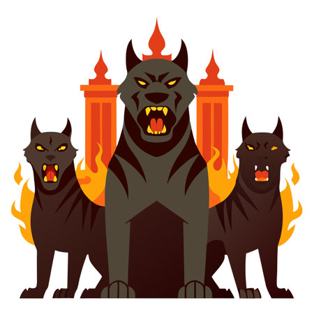 Dreadful Domain. Formidable Cerberus Guarding the Gates of the Underworld. . AI generated. Vector iconのイラスト素材