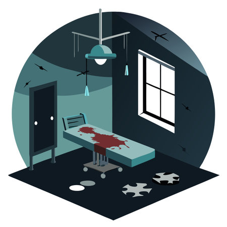 Dim light shining in a ghostly old hospital interior room with operating. AI generated. Vector iconのイラスト素材