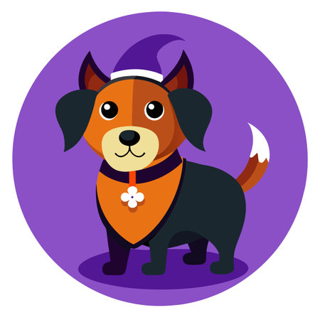 Dog in halloween clothes isolated on purple. AI generated. Vector iconのイラスト素材