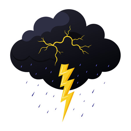 Dramatic and intense lightning bolts illuminating a black cloud sky. . AI generated. Vector iconのイラスト素材