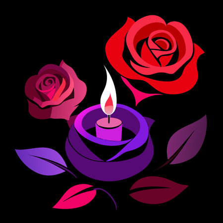 Dead Roses in Gradient Red. Purple. and Black Petal Tones with Lit. AI generated. Vector iconのイラスト素材