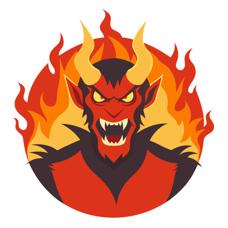 Devil in fire. Demon Rage. Devil Rage in Fire. AI generated. Vector iconのイラスト素材