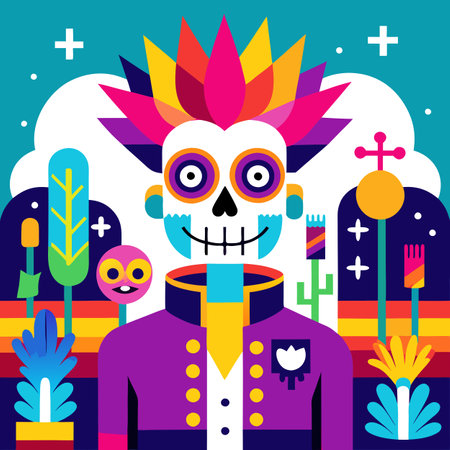 Day of the dead street festival. cartoon style. vivid. colorful. . AI generated. Vector iconのイラスト素材