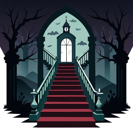 Eerie interior of abandoned haunted mansion. with a grand staircase. AI generated. Vector iconのイラスト素材