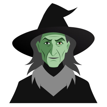 Eerie Portrait Of An Old Witch With Towering Hat. AI generated. Vector iconのイラスト素材