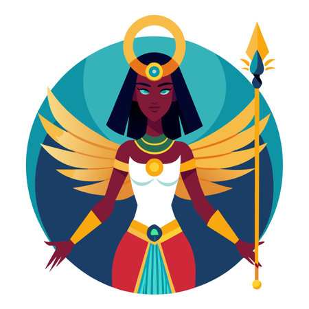 Egyptian Goddess Isis. Image of Isis in Afrofuturistic Style. AI generated. Vector iconのイラスト素材