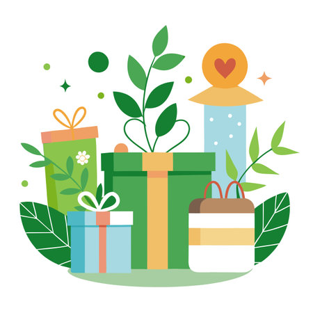 Eco friendly gifts with natural elements eucalyptus and gif. AI generated. Vector iconのイラスト素材