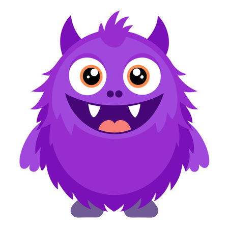 Cute violet furry monster 3D cartoon character. AI generated. Vector iconのイラスト素材