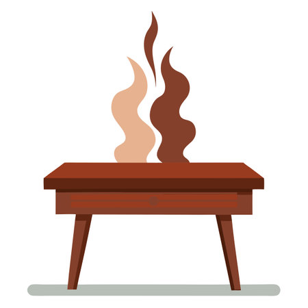 Dark wood table with smoke for hot product display mock up. Admirable. AI generated. Vector iconのイラスト素材