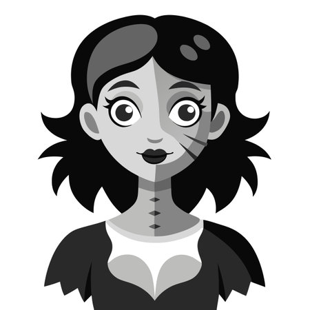 Dead girl transformed into living dead or zombie. black and white. . AI generated. Vector iconのイラスト素材