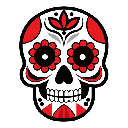 Day of the Dead skull. Calavera white. black. red. AI generated. Vector iconのイラスト素材