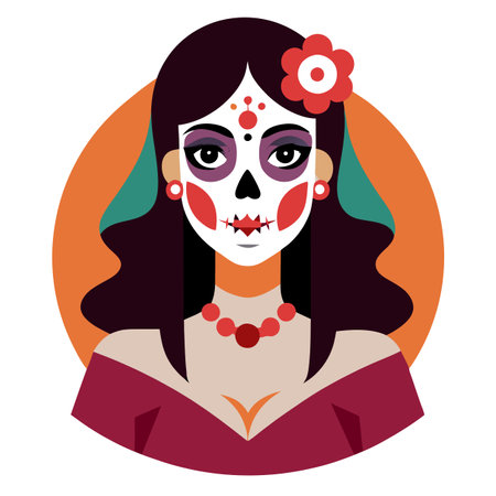 Day of the Dead. Sugar Skull. Woman. Made by AI. Artificial In. AI generated. Vector iconのイラスト素材