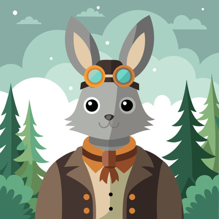 Digital Painting of a Steampunk Rabbit Inventor in foreast bac. AI generated. Vector iconのイラスト素材