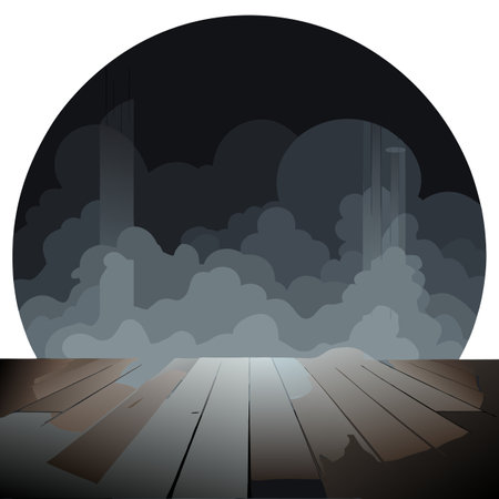 Defocused background of fog in darkness. smoke. and mist on a wooden . AI generated. Vector iconのイラスト素材