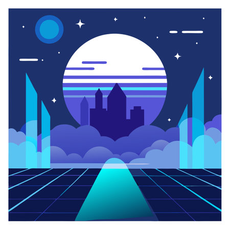 Empty night gloomy scene. moonlight rays. blue neon. smoke. smog. . AI generated. Vector iconのイラスト素材