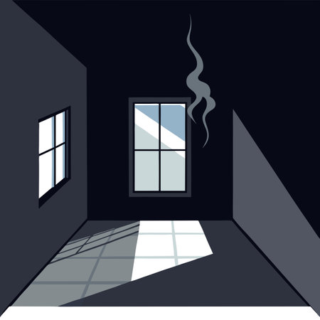 Empty room dark wall and floor smoke window sunlight. AI generated. Vector iconのイラスト素材