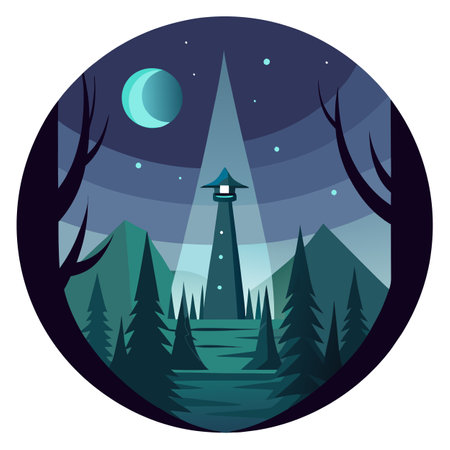 Enigmatic Lunar Illumination Amongst Eerie Forest. AI generated. Vector iconのイラスト素材
