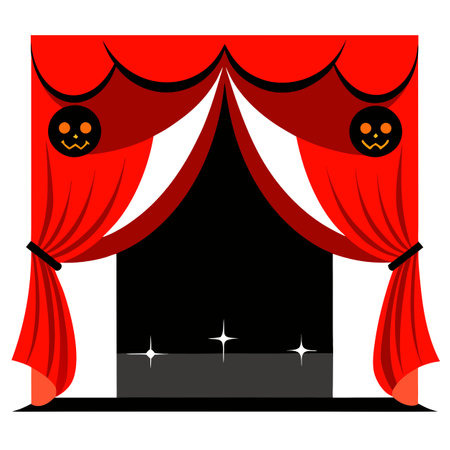 Empty scary stage with red curtains decorate with halloween theme. . AI generated. Vector iconのイラスト素材