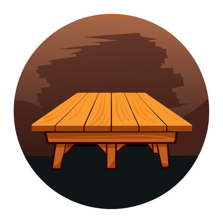 Empty top of rustic wooden table on wooden floor with dark grunge. AI generated. Vector iconのイラスト素材