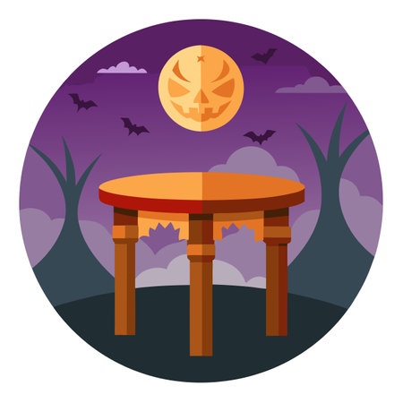 Empty wooden table - Halloween background. . AI generated. Vector iconのイラスト素材
