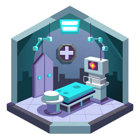 Fantasy sci fi abandoned operating room in the hospital backgroud. AI generated. Vector iconのイラスト素材