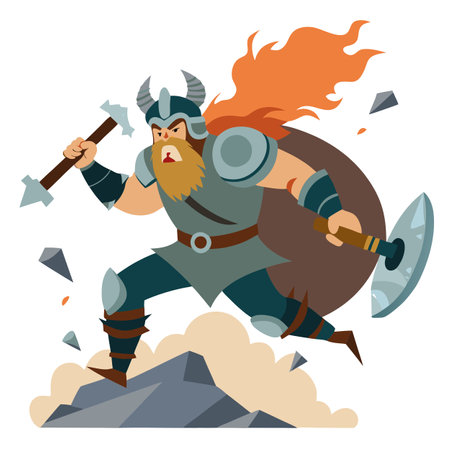 Epic Norse Warrior. A Cinematic Battle Scene with a Viking Berserker. AI generated. Vector iconのイラスト素材