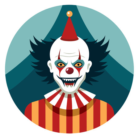 Evil clown. Portrait of scary spooky clown monster from horror movie. AI generated. Vector iconのイラスト素材